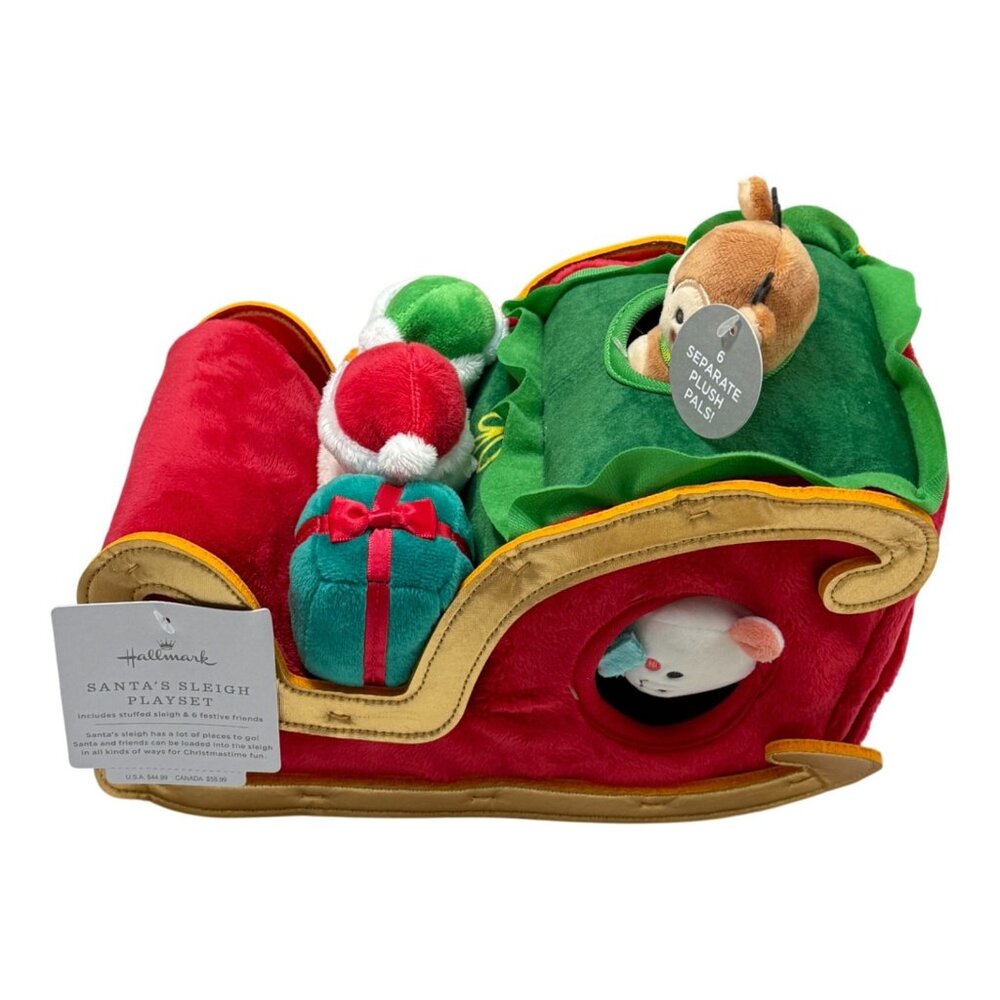 Hallmark Christmas  Santa Sleigh Playset with 6‎ Plush Pals Toy New